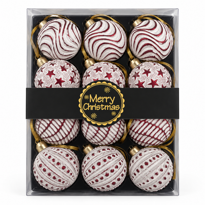 Red & White Christmas Baubles 12 Pack | Mr Panda