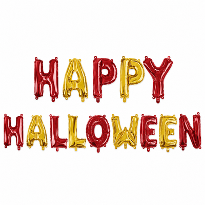 Happy Halloween Foil Letter Balloon Banner – Red & Gold