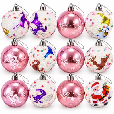 Pink & White Christmas Baubles Set of 12 | Mr Panda