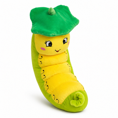 Cute Yellow Caterpillar Plush Toy with Green Leaf Hat