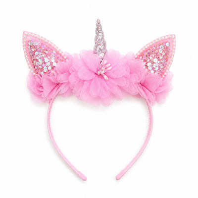 Girls’ Pink Unicorn Flower Headband with Glitter Ears