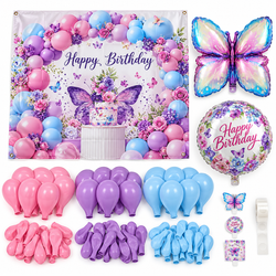 100 Piece Pastel Butterfly Birthday Balloon Kit | Mr Panda