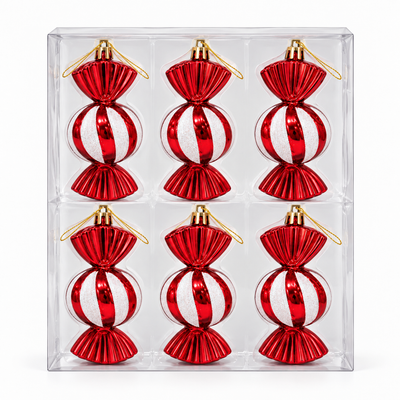 Red & White Candy Christmas Ornaments Set of 6 | Mr Panda