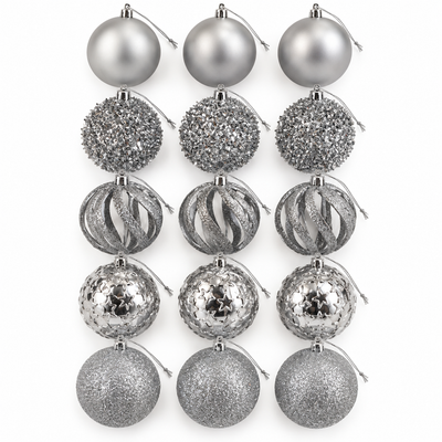 Silver Christmas Baubles Set of 15 | Mr Panda