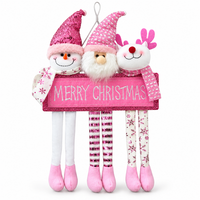 Pink Merry Christmas Hanging Decoration with Festive Characters
