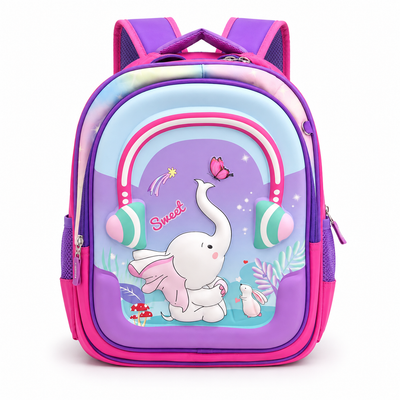 Sweet Elephant 3D Kids School Backpack – Purple & Pink