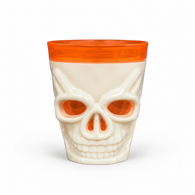 Halloween Skull Cup with Orange Lid – White