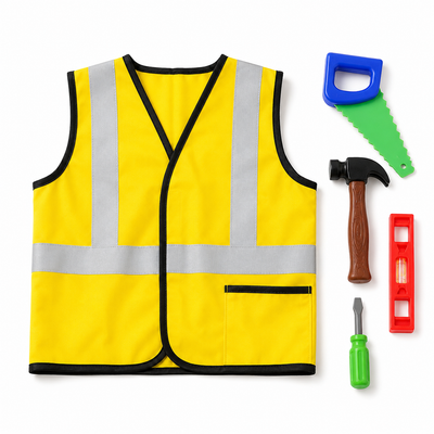 Kids Construction Worker Costume with Toy Tools – Ages 3–7