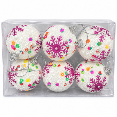 Christmas Baubles Set of 6 – Pink Snowflakes | Mr Panda