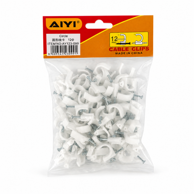 AIYI 12mm Round Cable Clips with Nails – White