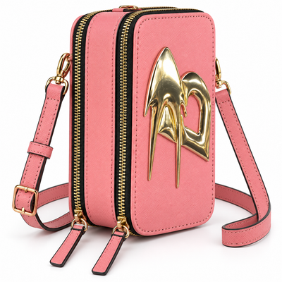 Pink Double-Zip Crossbody Phone Bag with Gold Detail