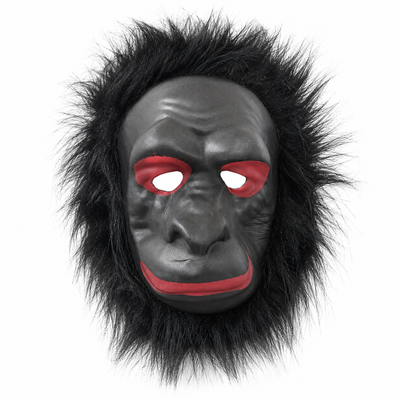 Gorilla Costume Mask – Black & Red with Faux Fur
