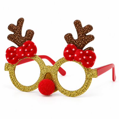 Christmas Reindeer Glasses with Glitter Antlers and Red Nose