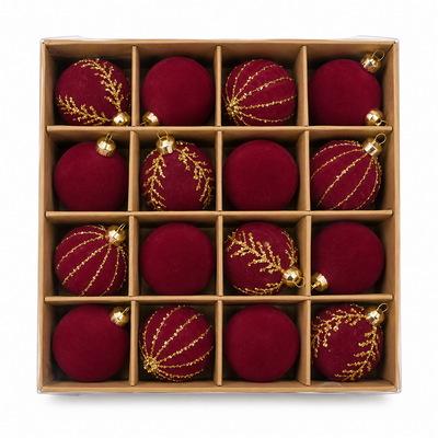 Maroon & Gold Christmas Baubles Set of 16 | Mr Panda