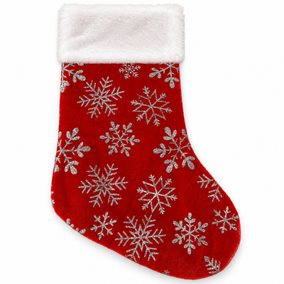 Red Christmas Stocking with Silver Snowflakes | Mr Panda