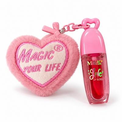 Magic Your Life Love Lip Gloss with Plush Heart Keychain