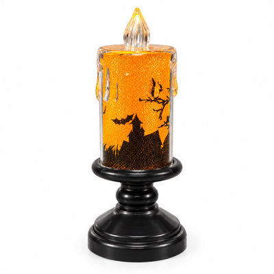 Halloween Orange Glitter LED Candle with Stand