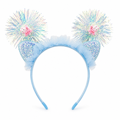 Girls’ Blue Glitter Cat-Ear Headband with Tinsel Pom-Poms