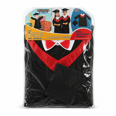 Kids Academic Graduation Dress Costume with Cap – Black & Red