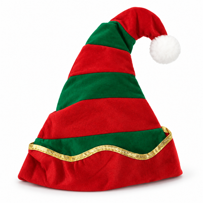 Red and Green Christmas Hat with Gold Trim | Mr Panda