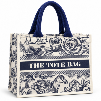 Floral Print Reusable Shopping Tote Bag – Navy Blue