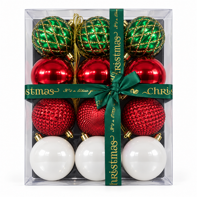 12-Piece Red, Green & White Christmas Baubles | Mr Panda