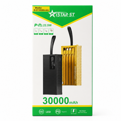 iSTAR ST IS-8060V 30000mAh Fast Charging Power Bank with LED Display | PD 20W & 22.5W USB-C Portable Charger