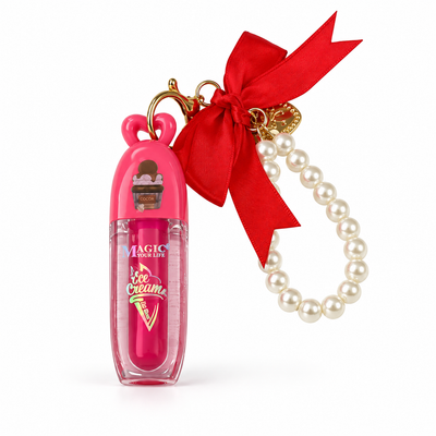 Ice Cream Lipstick Keychain with Pearl Wrist Strap