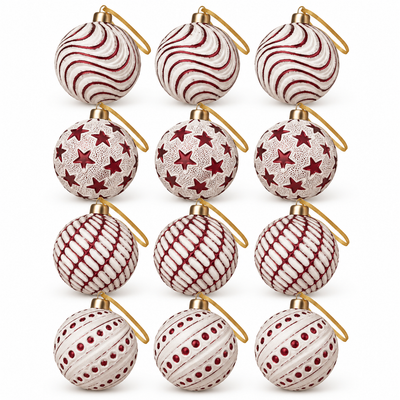 Red & White Christmas Baubles 12 Pack | Mr Panda