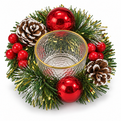 Christmas Candle Holder with Pinecones & Baubles | Mr Panda