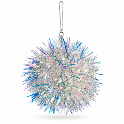 Silver Iridescent Tinsel Ball Christmas Ornament | Mr Panda
