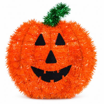 Halloween Tinsel Pumpkin Decoration – Orange Jack-o’-Lantern