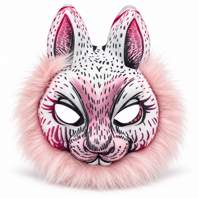 Pink Furry Rabbit Costume Mask | Halloween Dress-Up