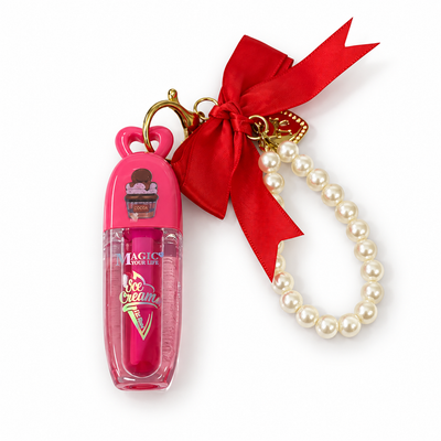 Ice Cream Lipstick Keychain with Pearl Wrist Strap