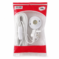 10m Plug-In B22 Lamp Holder Extension Cord with Inline Switch – White