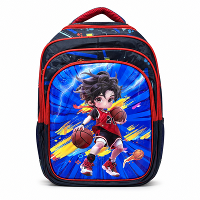 Kids Basketball Character School Backpack – Blue & Red