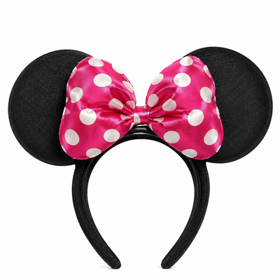 Girls’ Black Mouse-Ear Headband with Pink Polka-Dot Bow