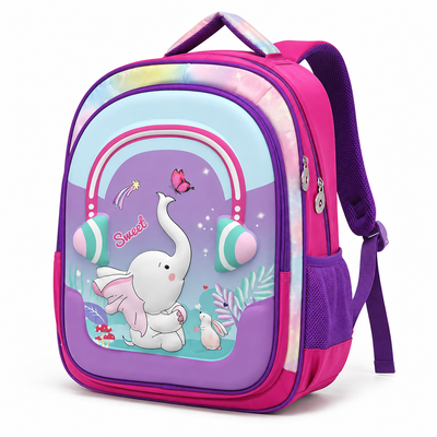 Sweet Elephant 3D Kids School Backpack – Purple & Pink