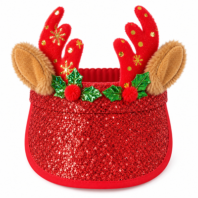 Christmas Reindeer Headband with Red Glitter Visor | Mr Panda