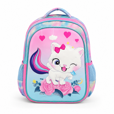Girls’ Cute Kitten School Backpack – Pink & Blue