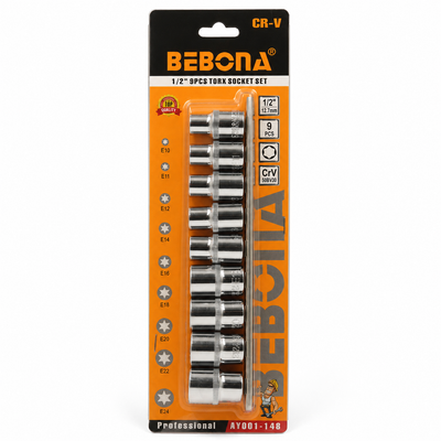 BEBONA 9-Piece 1/2″ Torx Socket Set E10–E24