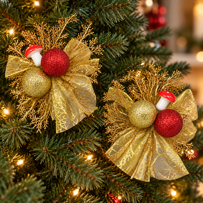Red & Gold Christmas Bow Ornaments Set of 2 | Mr Panda