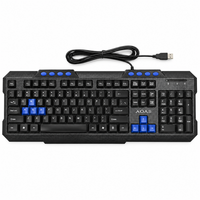 AOAS FC-536 Wired USB Keyboard Black & Blue | Mr Panda