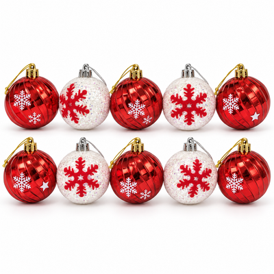 Red & White Christmas Baubles 10-Piece Set, 7.5cm | Mr Panda