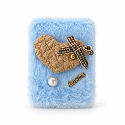 Blue Plush Heart Compact Mirror with Decorative Bow
