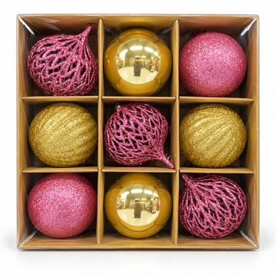 Pink & Gold Christmas Ornaments Set of 9 | Mr Panda