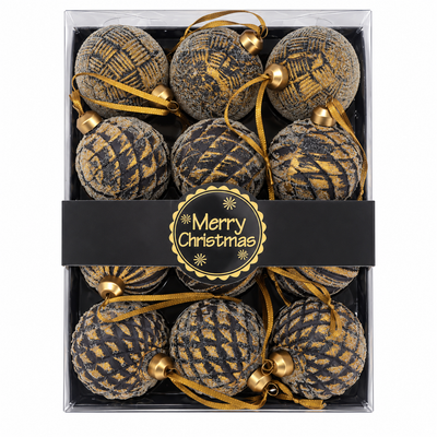 Black & Gold Christmas Baubles Set of 12 | Mr Panda