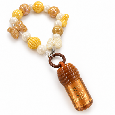 Honey Lip Gloss Keychain with Beaded Wrist Strap