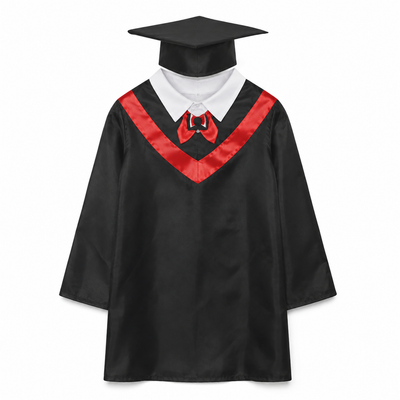 Kids Academic Graduation Dress Costume with Cap – Black & Red