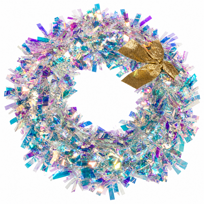 Iridescent Christmas Wreath with Gold Bow | Mr Panda